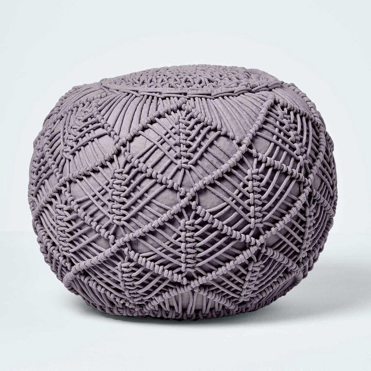 Grijze Macramé Poef 35 cm - Gehaakt Voetenbank van 100% Katoen