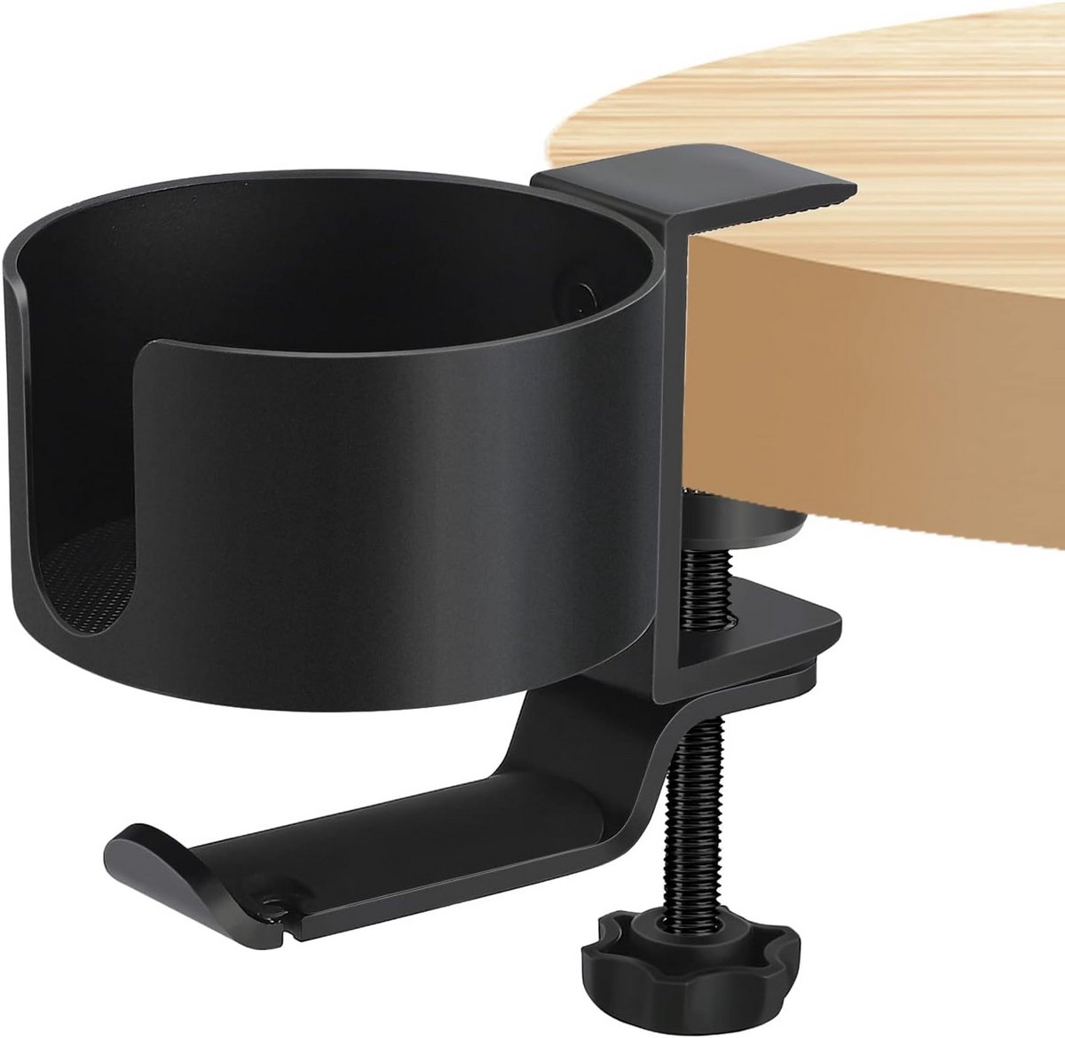 Hoofdtelefoonhouder met Bekerhouder – 360° Rotatie, Aluminium, Eenvoudige Installatie – Ideaal voor Bureau en Gamingtafel
