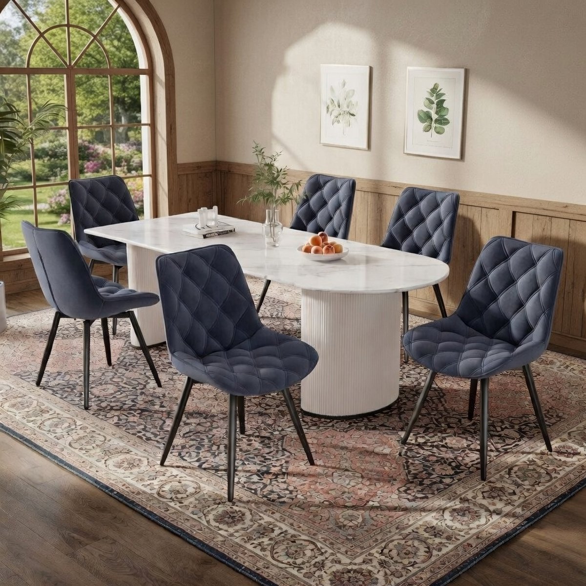 Luxe Draaibare Eetkamerstoel – Set van 6 – Comfortabele Beklede Keukenstoelen met Rugleuning – 360° Draaibaar – Moderne Donkergrijze Stof – Stijlvolle Designer Stoel voor Eetkamer en Thuis Novihome