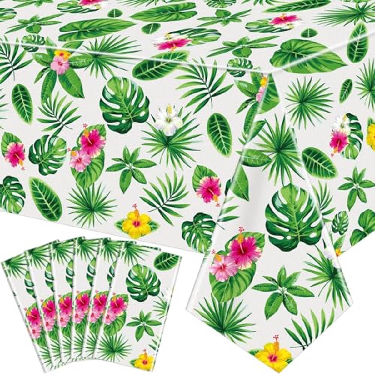 Ultiluxe® Tafellaken - Palmbladeren Tafelkleed - Tafeldecoratie - 130 x 220 cm - Tropisch Thema - Waterafstotend - Kunststof - Luau Bloemen - Voor feestjes en verjaardagen - Groen/wit/roze