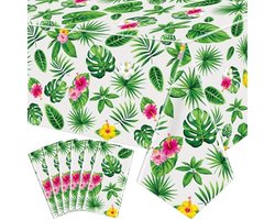 Ultiluxe® Tafellaken Palmbladeren - Dun Tafelkleed - Tafeldecoratie - 130 x 220 cm - Tropisch Thema - Waterafstotend - Kunststof - Luau Bloemen - Voor feestjes en verjaardagen - Groen/wit/roze