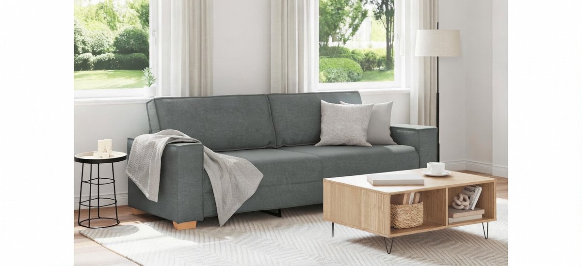 Luna Comfort 3-Zits Bank 180 cm Donkergrijs – Moderne Stoffen Zitbank met Houten & Metalen Frame voor Woonkamer | Casa Serena