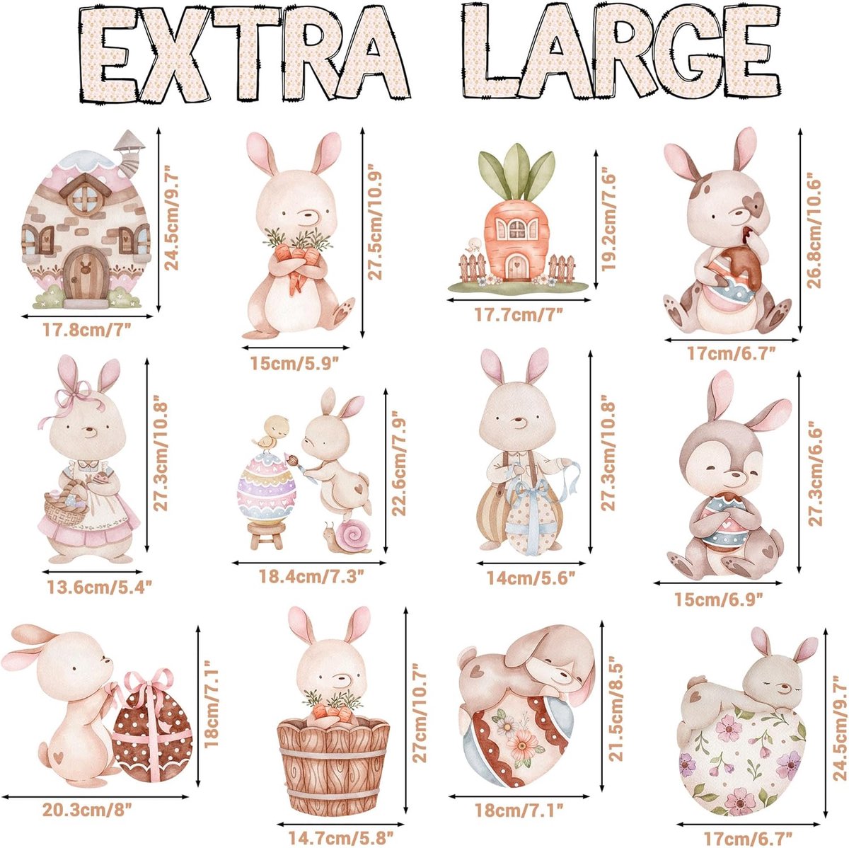 Grote Paasraamstickers - 12 Vellen Met Schattige Konijneneieren En Bloemen