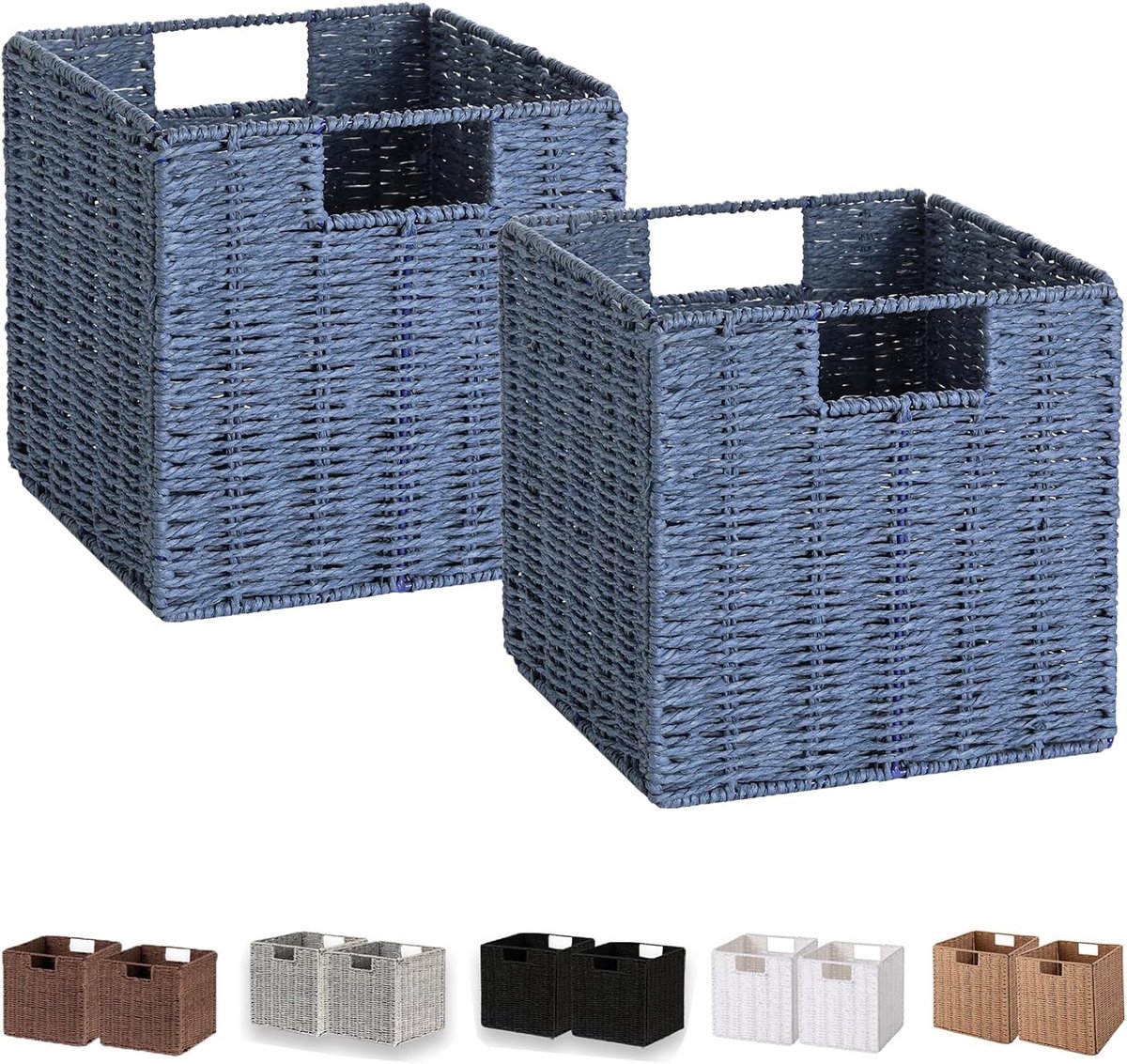 Set van 2 Rieten opbergmanden - Handgeweven papieren touw - Opvouwbare manden voor opbergen en decoratie - 22 x 22 x 22 cm