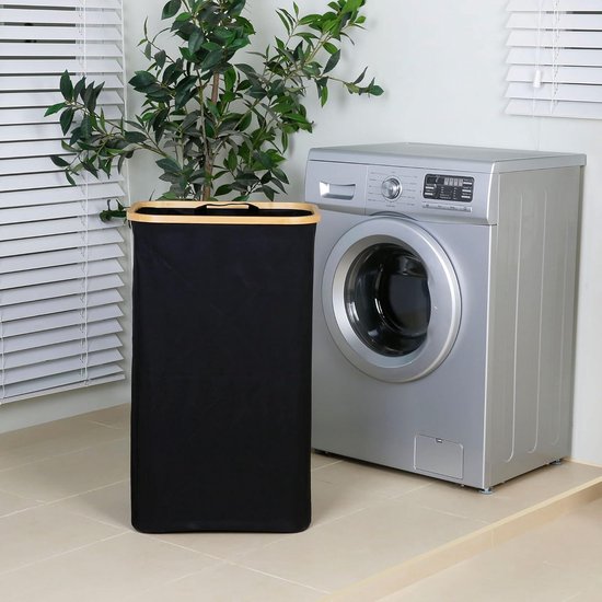 Grote Wasmand met Deksel - 110L Opvouwbare Kledingmand Organizer met Handvat en Afneembare Binnenzak - Zwart — afbeelding 3