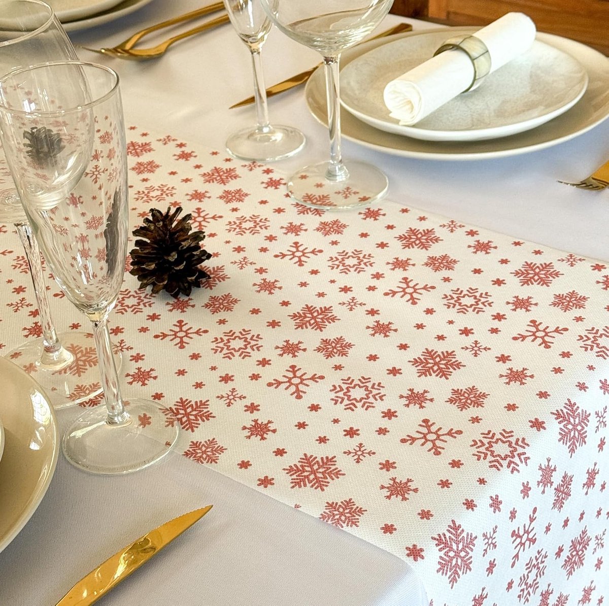 Kersttafelloper van 25 meter - Decoratie voor Kersttafels in Rood en Wit
