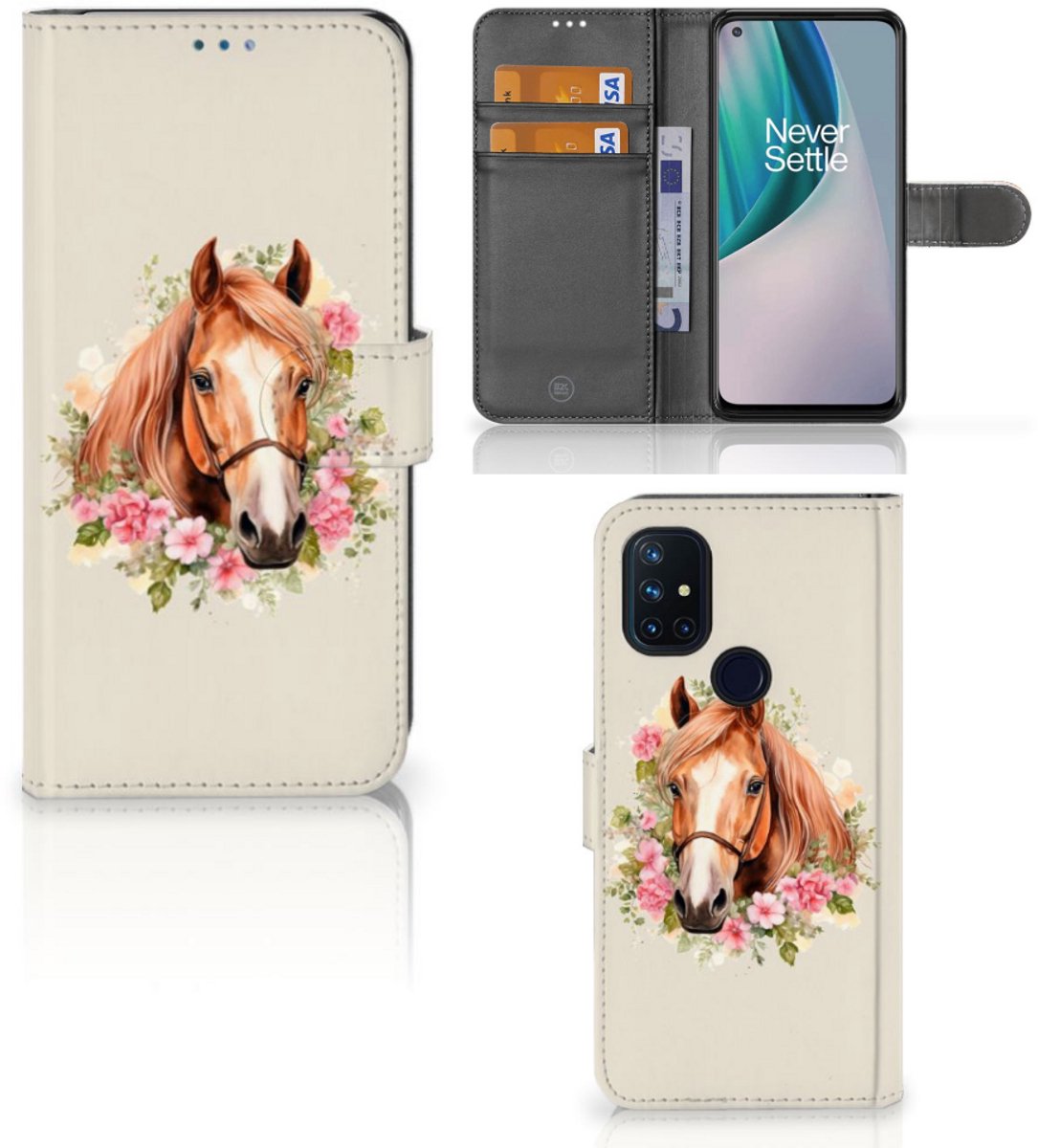Telefoonhoesje met Pasjes voor OnePlus Nord N10 Paard