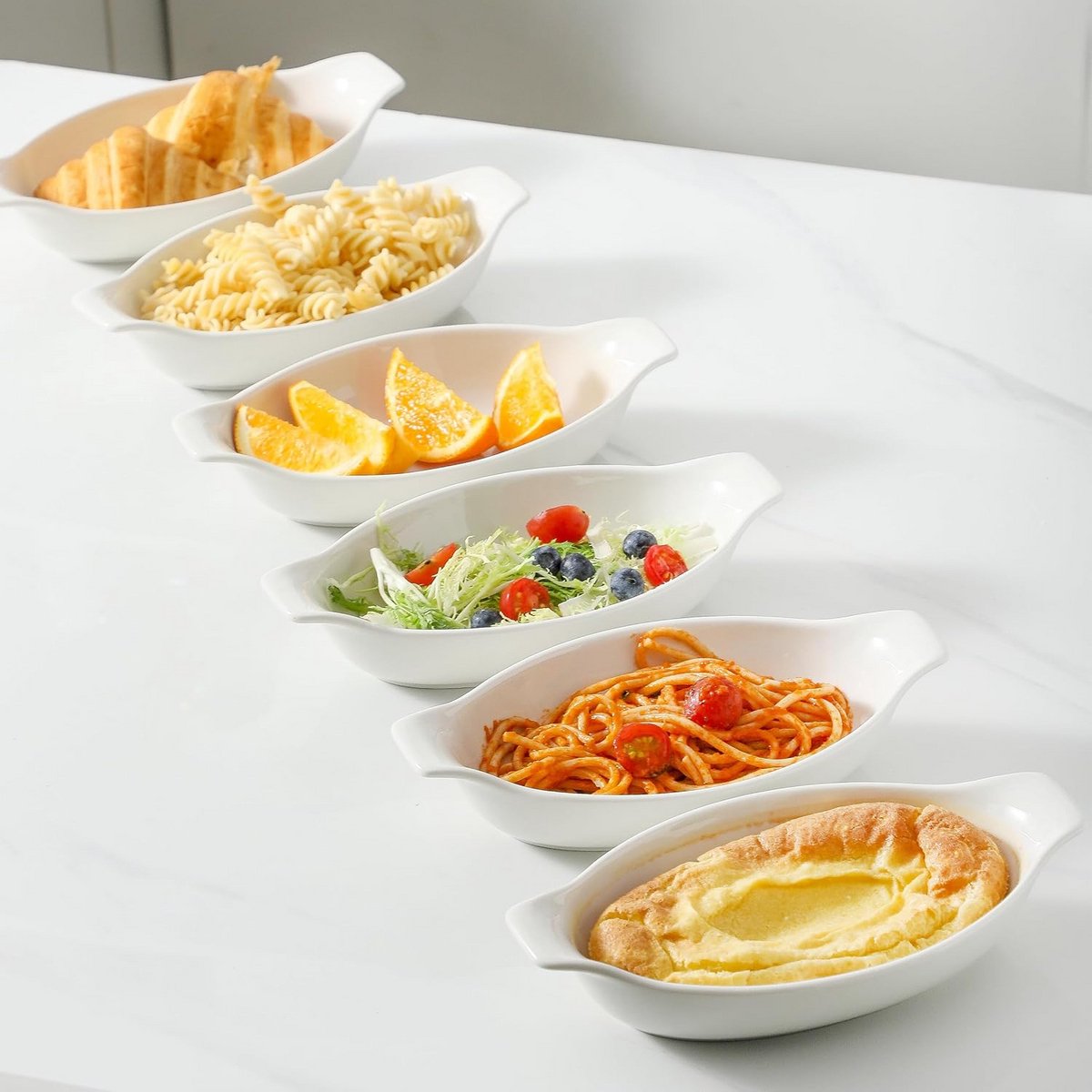 Ovenschalen Set van 6 - 350 ml, Ovale Keramische Bakvormen voor Één Portie, Veilig in Oven en Magnetron, Met Handgrepen — cadeau in Kookcadeaus - foto 5