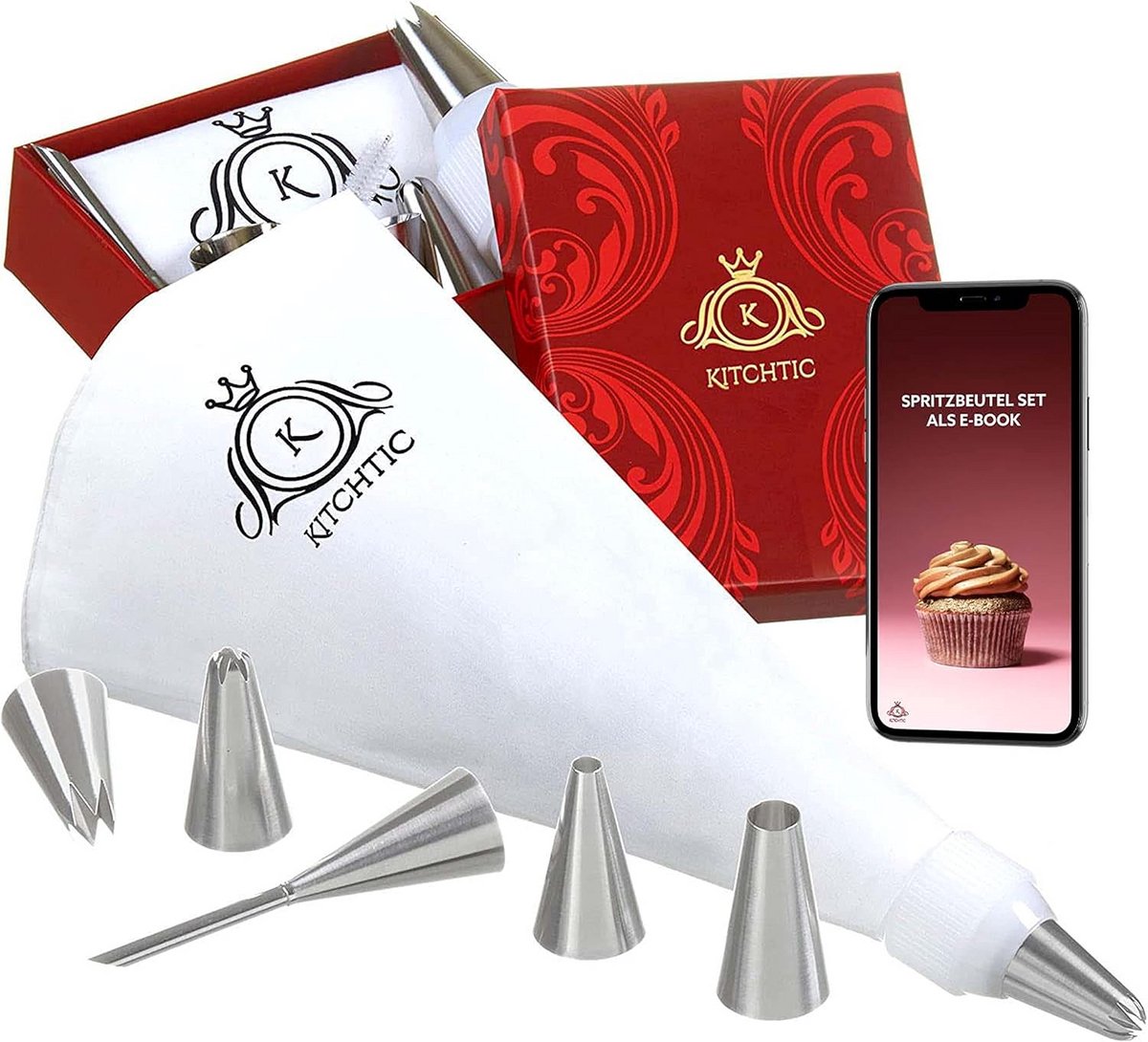 Herbruikbare Katoenen Spuitzak Set met Roestvrijstalen Spuitmonden en Geschenkdoos