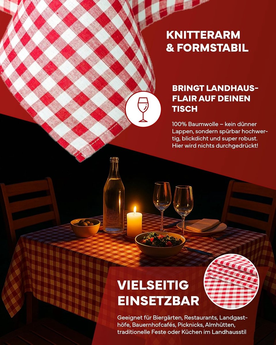 Landelijke geruite tafelkleden van 100% katoen in diverse maten en kleuren