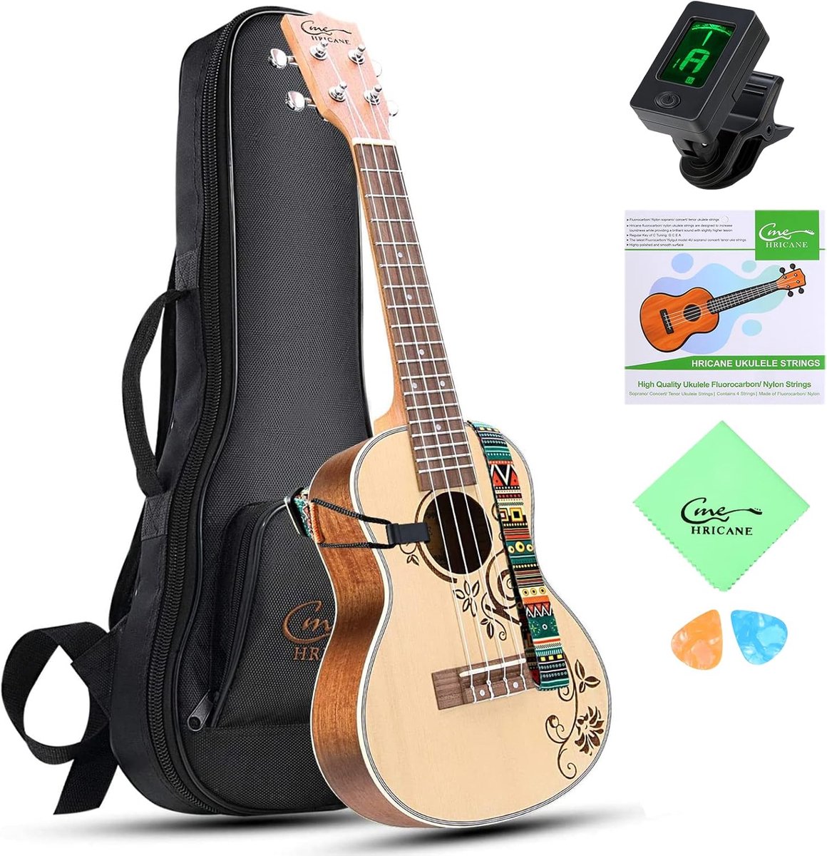 23 inch Concert Ukelele starterskit met bloemenlaser, ideaal voor beginners en kinderen