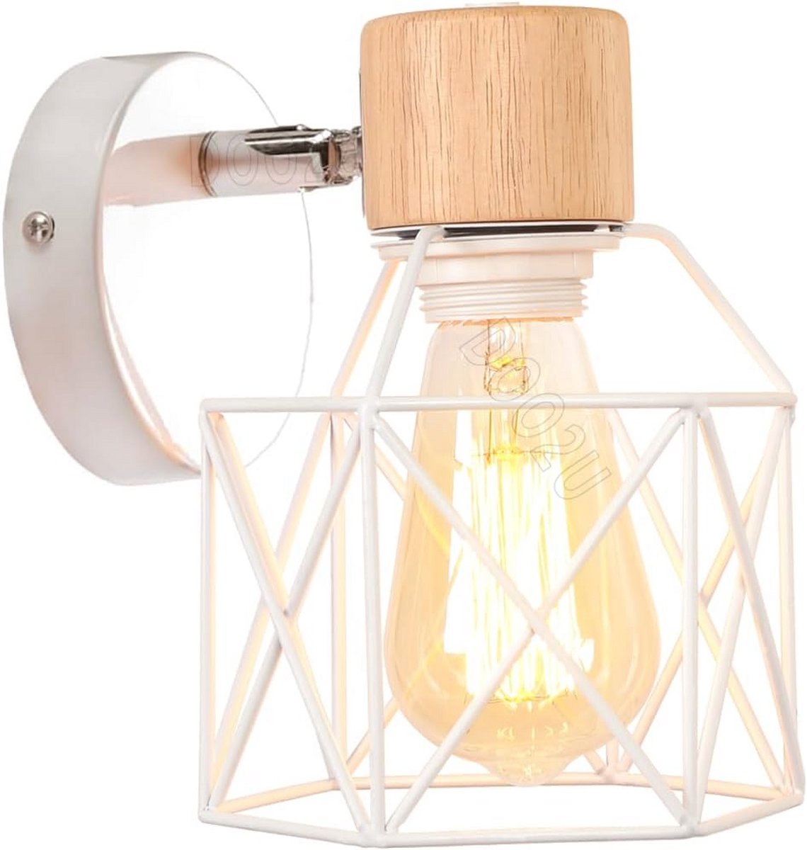 Industriële Vintage Muurlamp met Verstelbare 180° Kap - 16CM Metaal en Hout voor Binnenverlichting