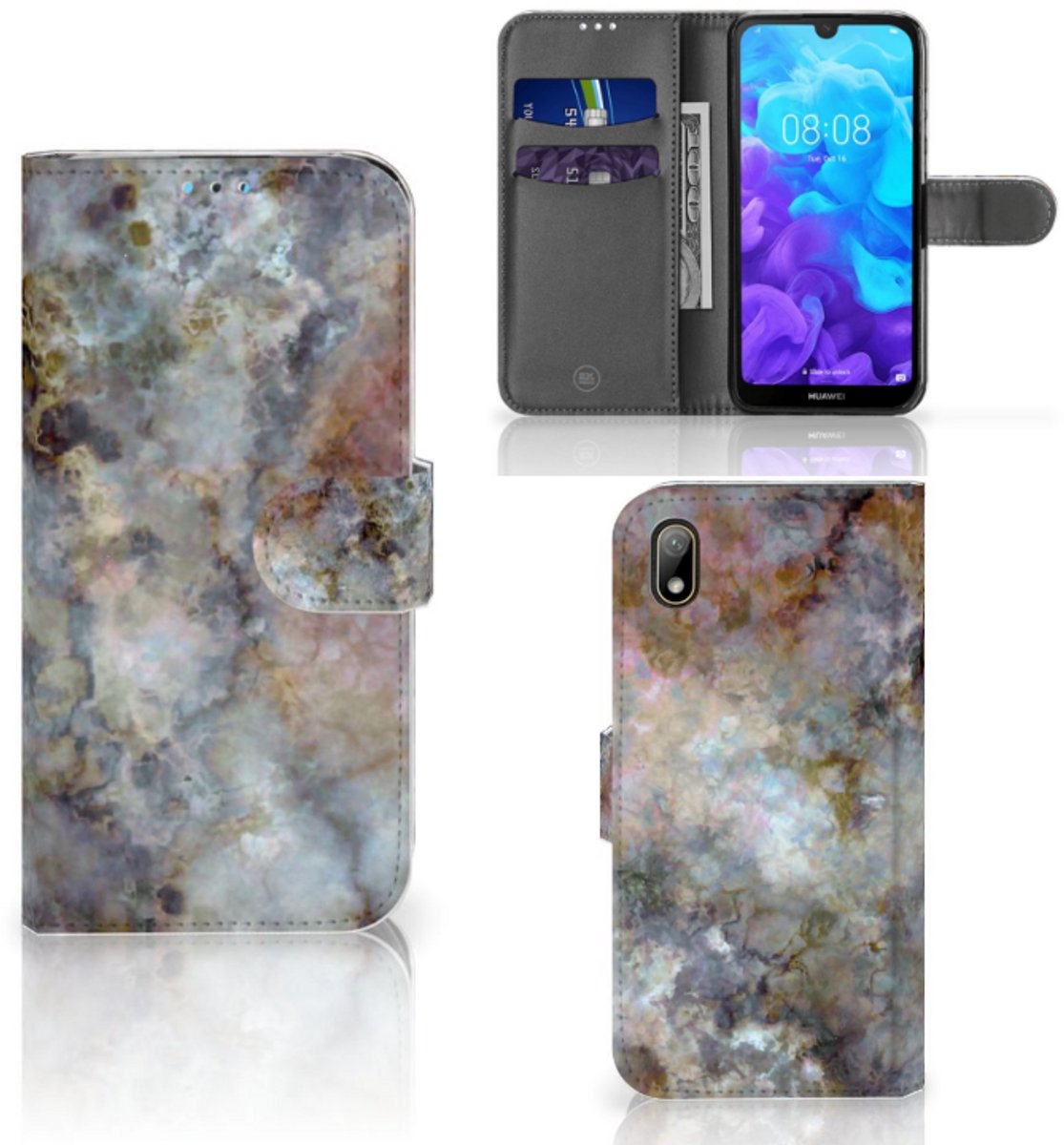 Huawei Y5 (2019) Bookcase Marmer Grijs