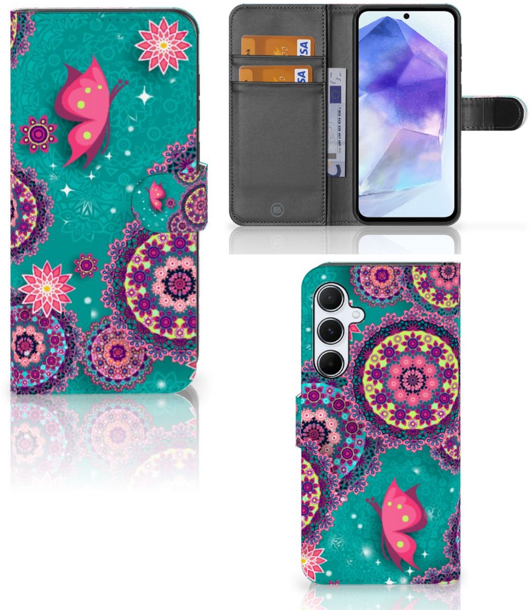 Book Case voor Samsung Galaxy A55 Hoesje Cirkels en Vlinders