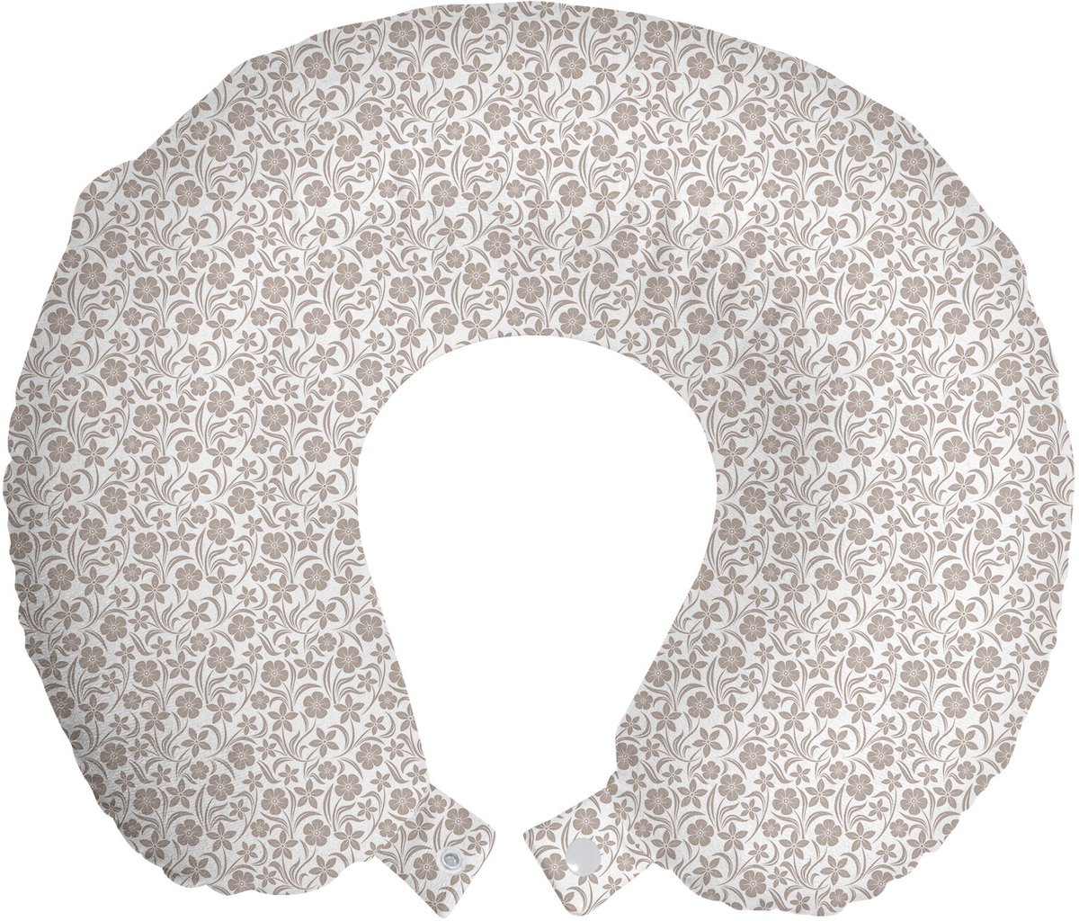 ABAKUHAUS Beige Reiskussen met Neksteun, Zacht Bloemenpatroon, Schuimrubberen Reisaccessoire voor Vliegtuig en Auto, 30x30 cm, Bruin Wit