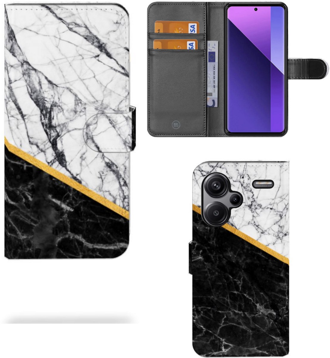 Xiaomi Redmi Note 13 Pro Plus Bookcase Marmer Wit Zwart - Origineel Cadeau Man