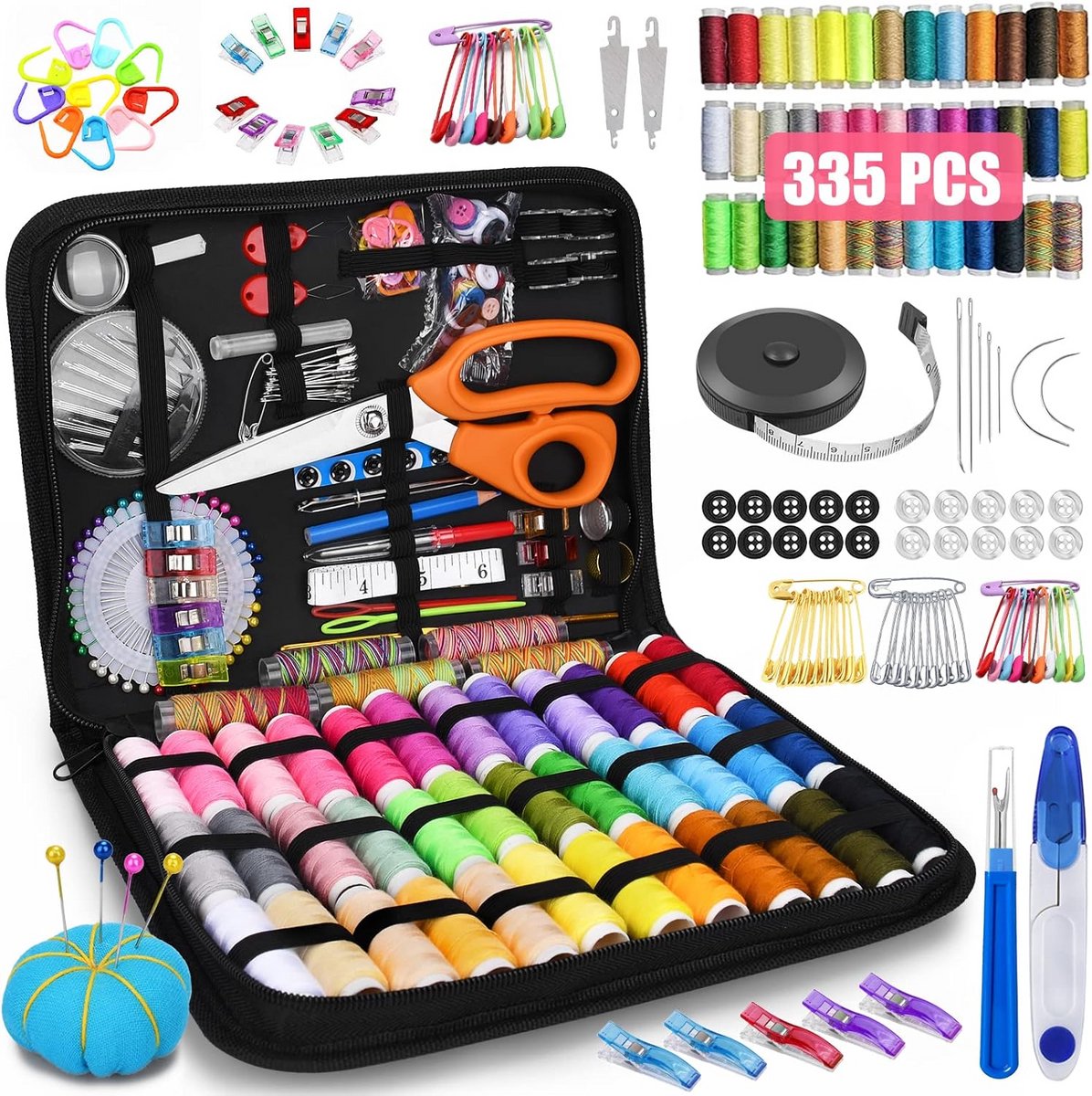 Complete Naaiset met 335 Accessoires en 43 Spoelen Draad voor Thuis en Reizen