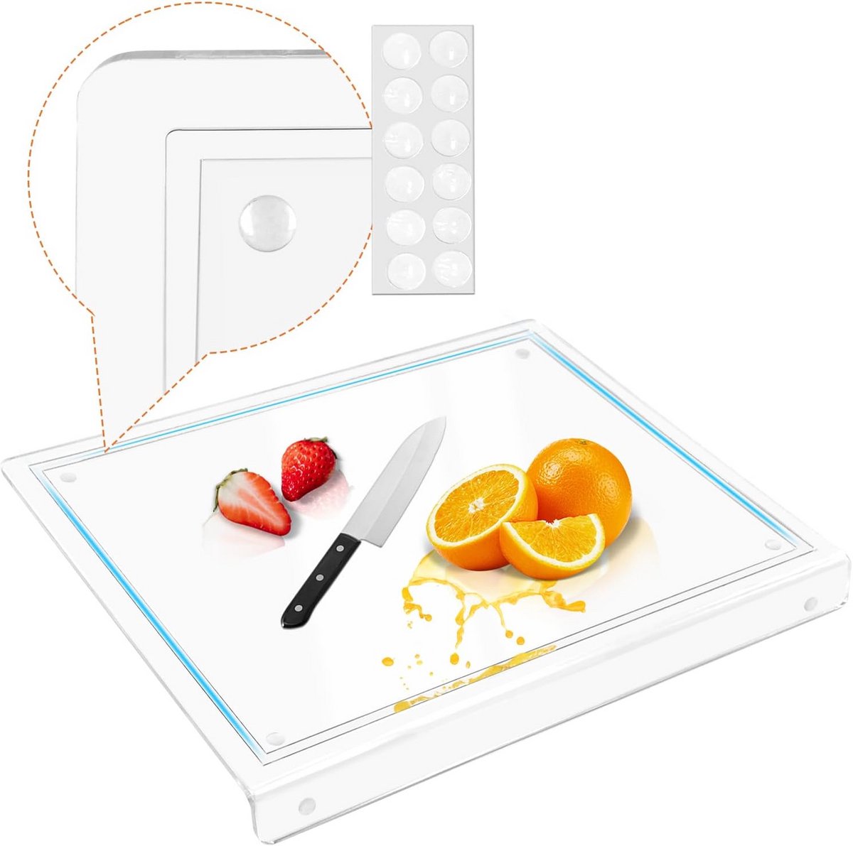 Grote gegroefde acryl snijplank met antislip – 40,5 x 39,38 cm