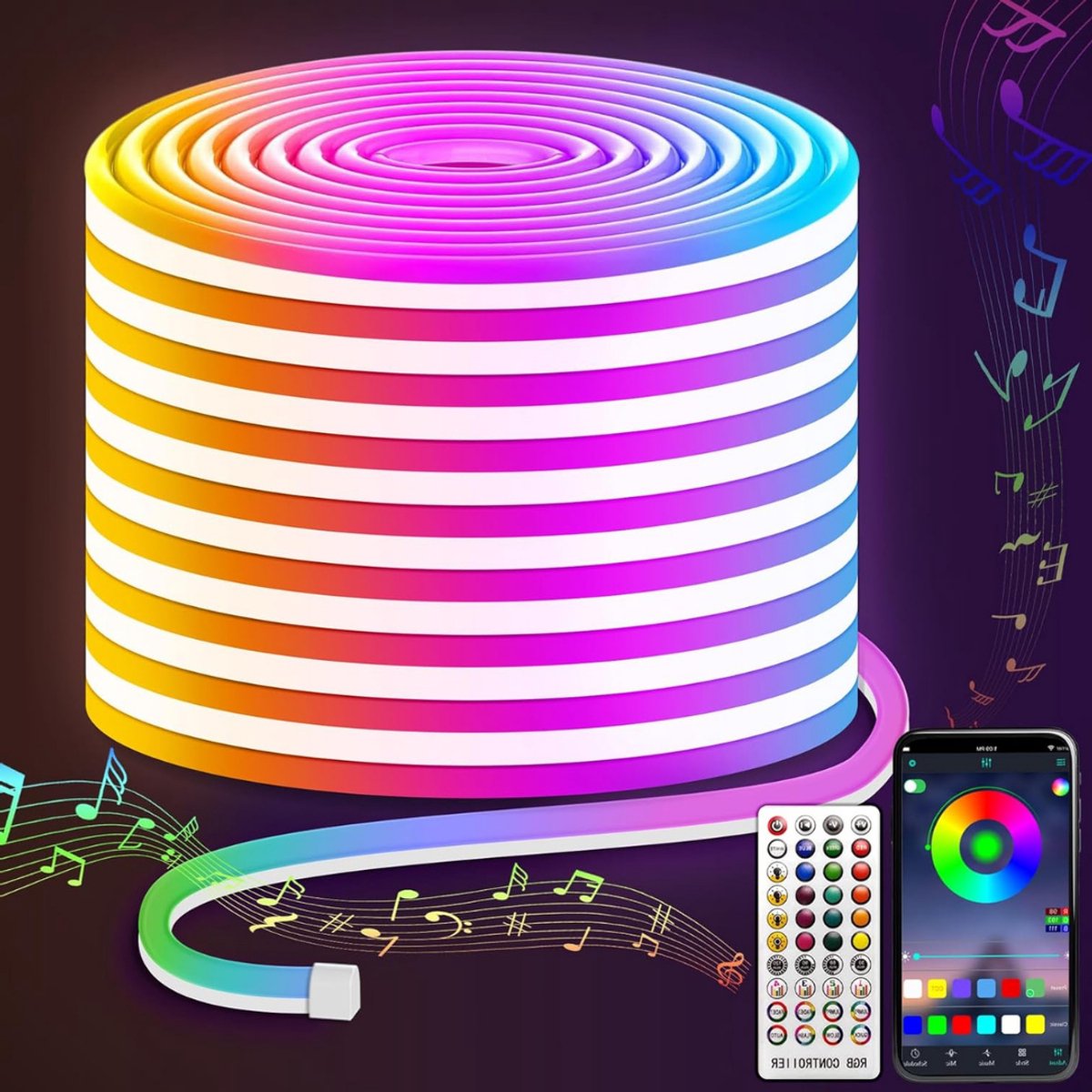 VIN® LED Strip 15 Meter - Met Afstandsbediening – NEON Strip - Lichtstrip Met Kleurverandering - Smart LED Light Strip – Met Appbediening – Muzieksynchronisatie – Waterdicht - Sfeerverlichting - Energy Class F