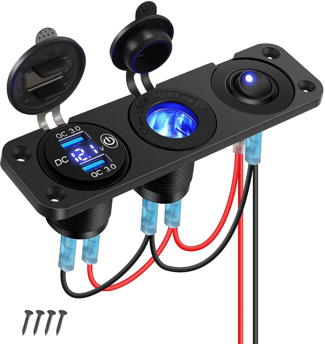 USB Oplaadstation met Dual Ports en LED Voltmeter voor Auto en Boot