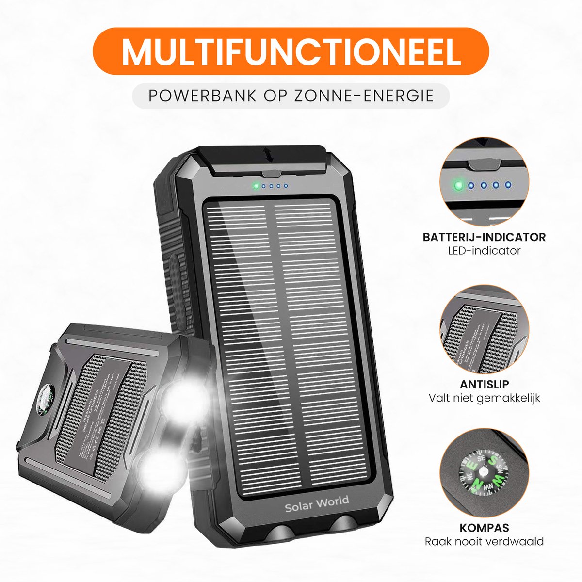 powerbank met zonnepaneel - geschikt voor iphone -geschikt - afbeelding 3