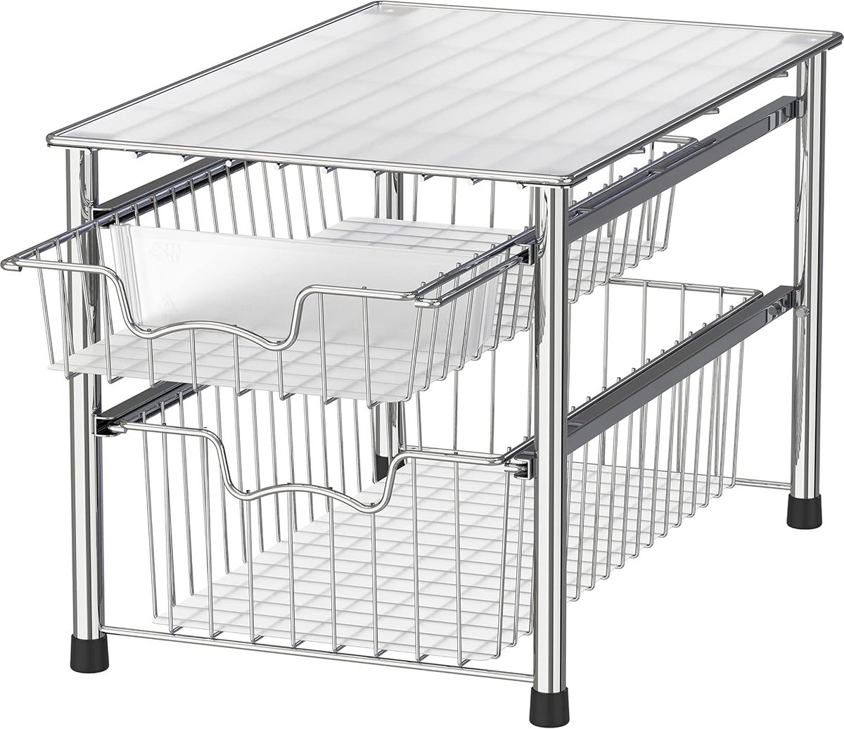 Stapelbare 2 Tier Sliding Basket Organizer voor Keuken en Badkamer