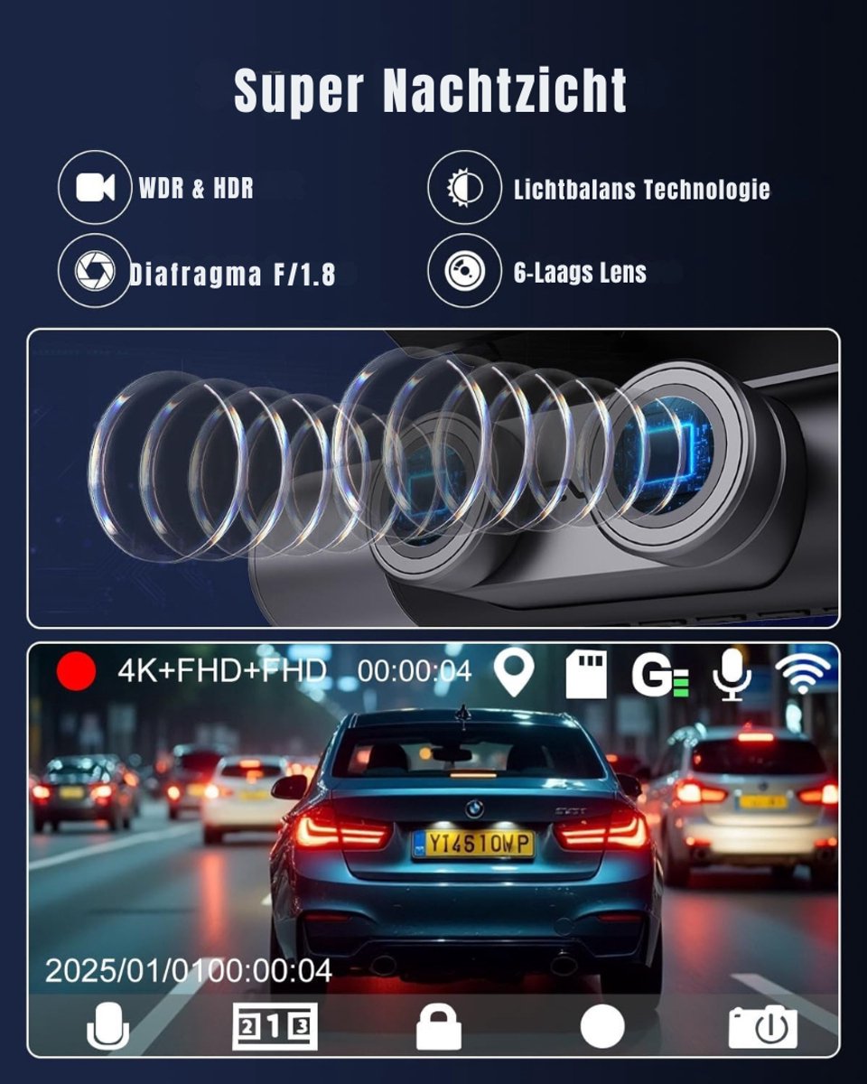 DYNA® Dashcam Voor en Achter - Dashcam - Dashcam Voor Auto - Zwart - 6cm x 12cm x 7cm – foto 7