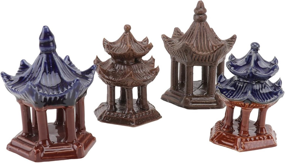 Miniatuur Asian Pagode Lantaarns - 4 Stuks Keramische Tuin Decoratie