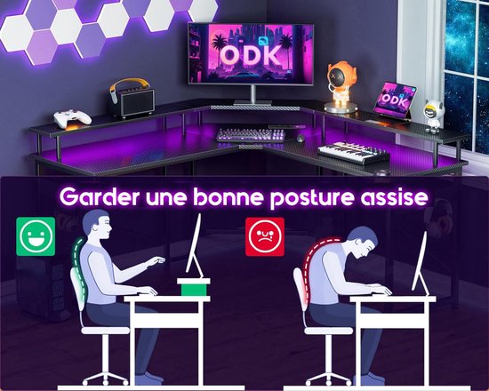 Gaming Bureau met LED Verlichting, Stopcontacten en USB Oplaadpoorten - Stevig En Ergonomisch — afbeelding 2