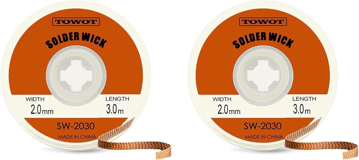 Soldeerlont voor het Verwijderen van Soldeer en Componenten - Koperen Vlecht, 2 Lonten 20 mm x 3 m