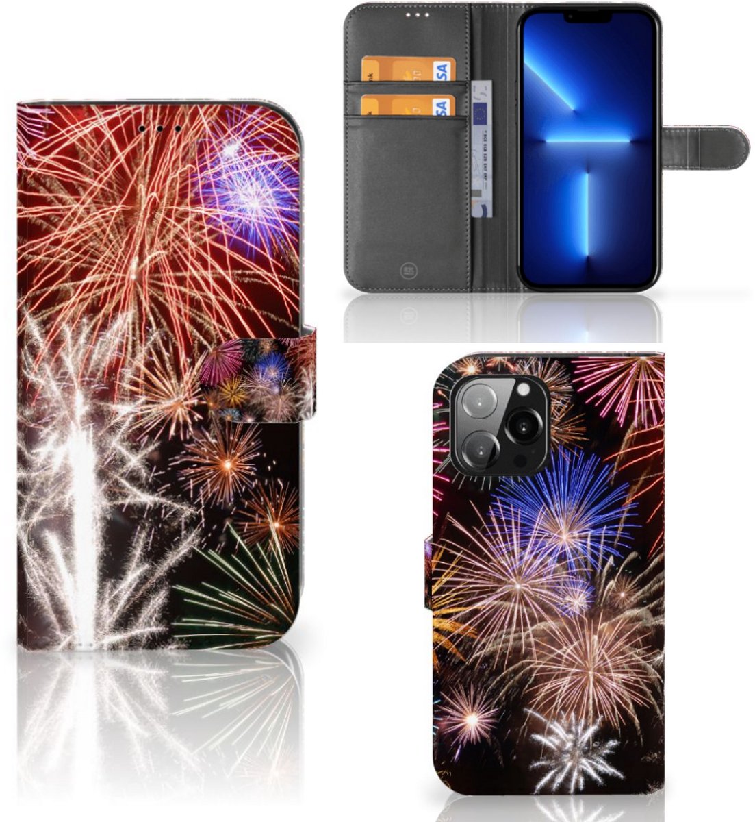 iPhone 13 Pro Max Wallet Case met Pasjes Vuurwerk