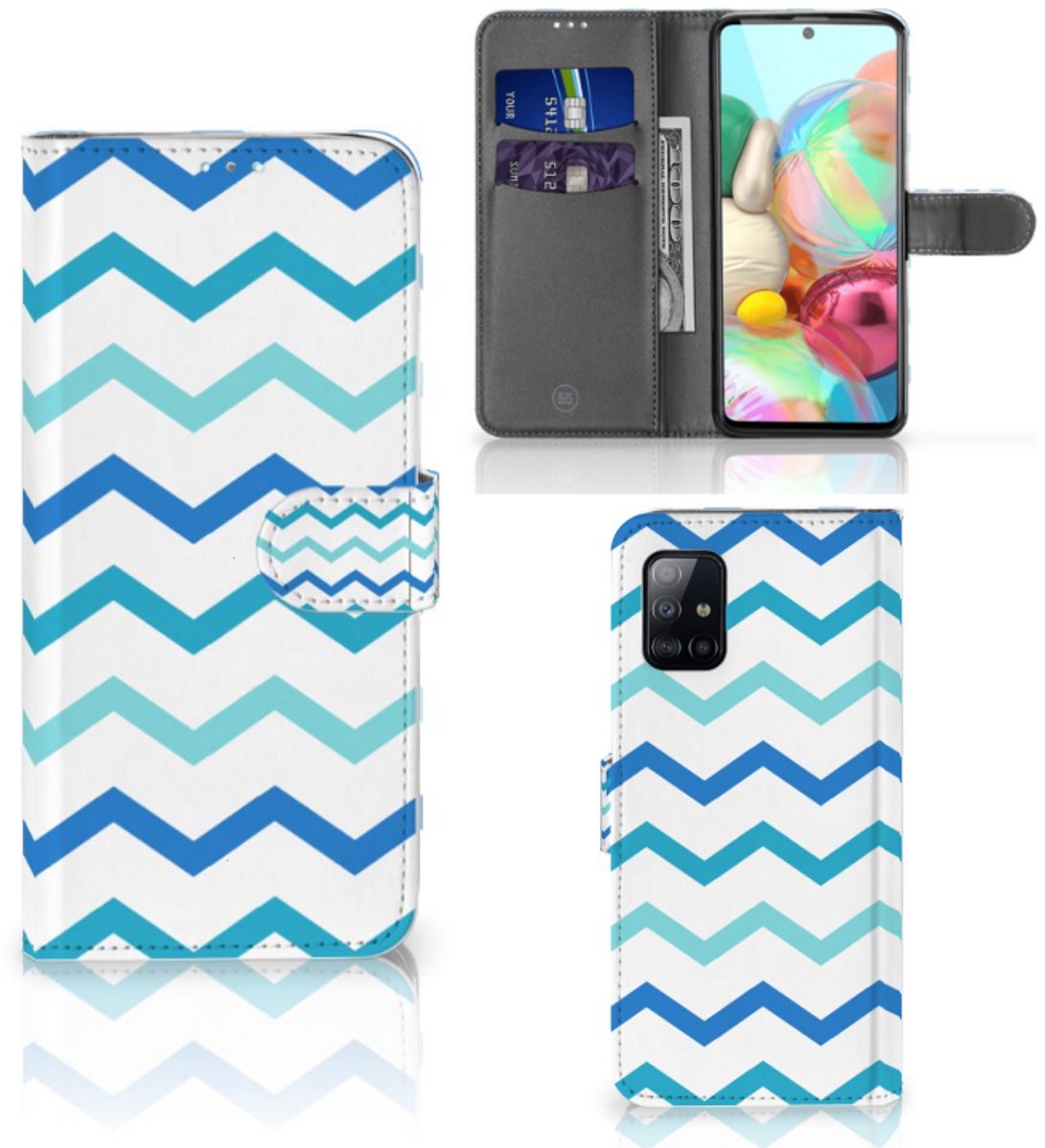 Samsung Galaxy A71 Telefoon Hoesje Zigzag Blauw
