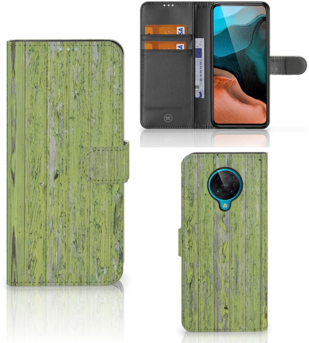 Xiaomi Poco F2 Pro Book Style Case Green Wood