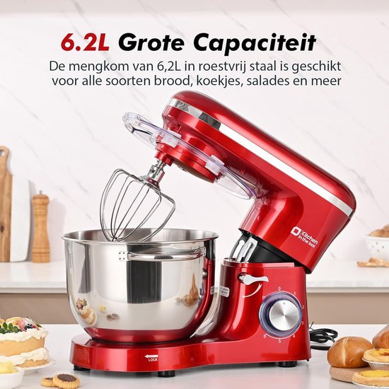 Keukenmachine met 6,2 L Capaciteit en 1400W Vermogen - Staande Mixer met Planetaire Mengtechniek — afbeelding 3