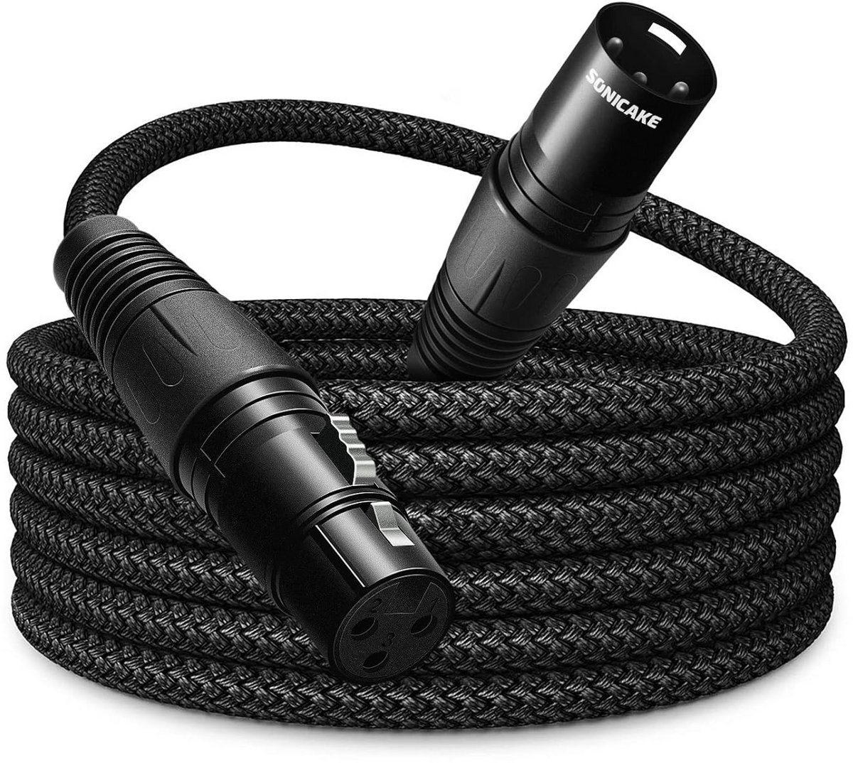 XLR Microfoonkabel Mannelijk naar Vrouwelijk 3-pins Nylon Gevlochten Kabel - Zwart (2M)