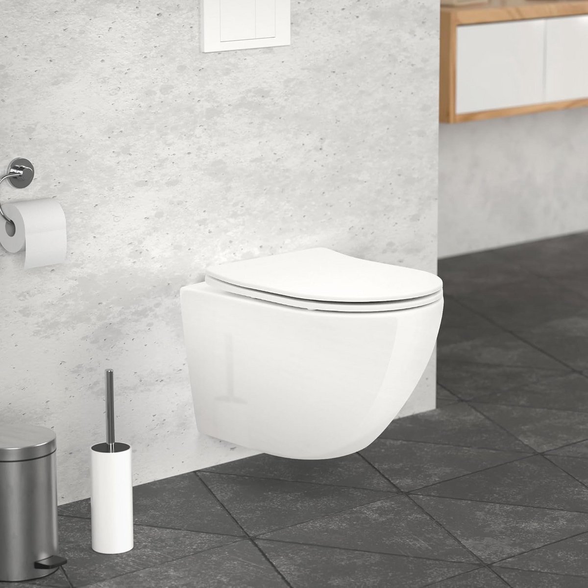 Randloos wandcloset 49 cm met Tornado spoeling en soft-close toiletdeksel