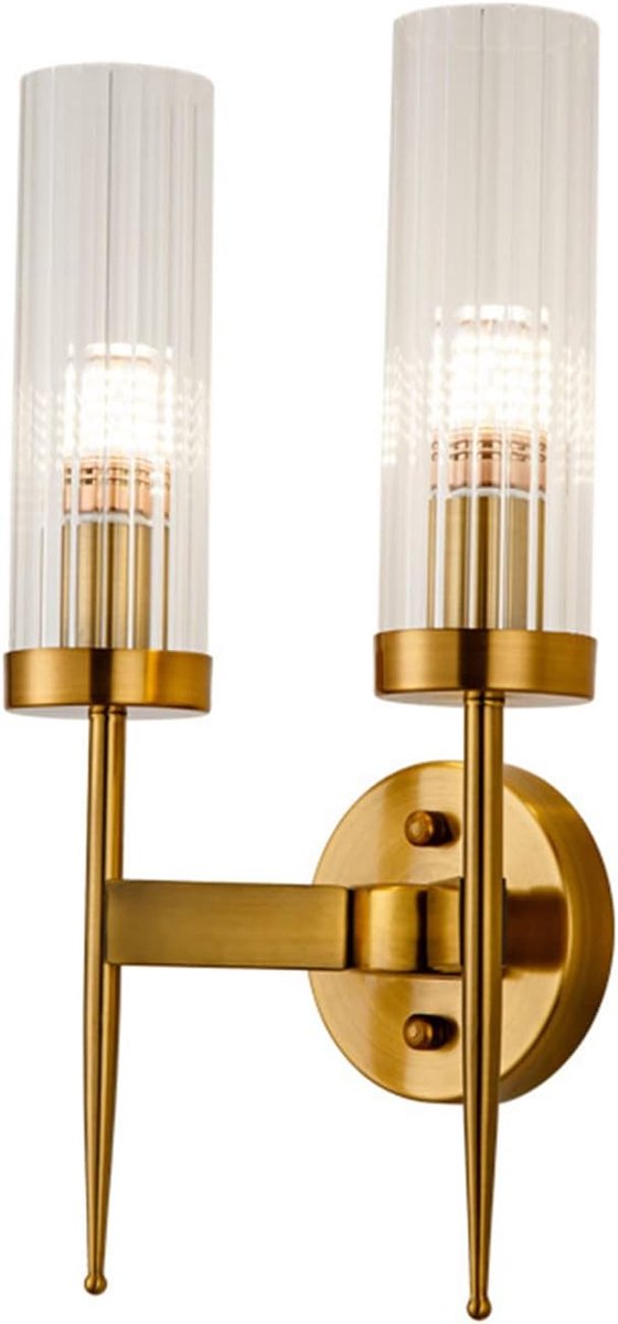 Moderne Kristallen Wandlamp E14 met Gouden Sokkel - Set van 2