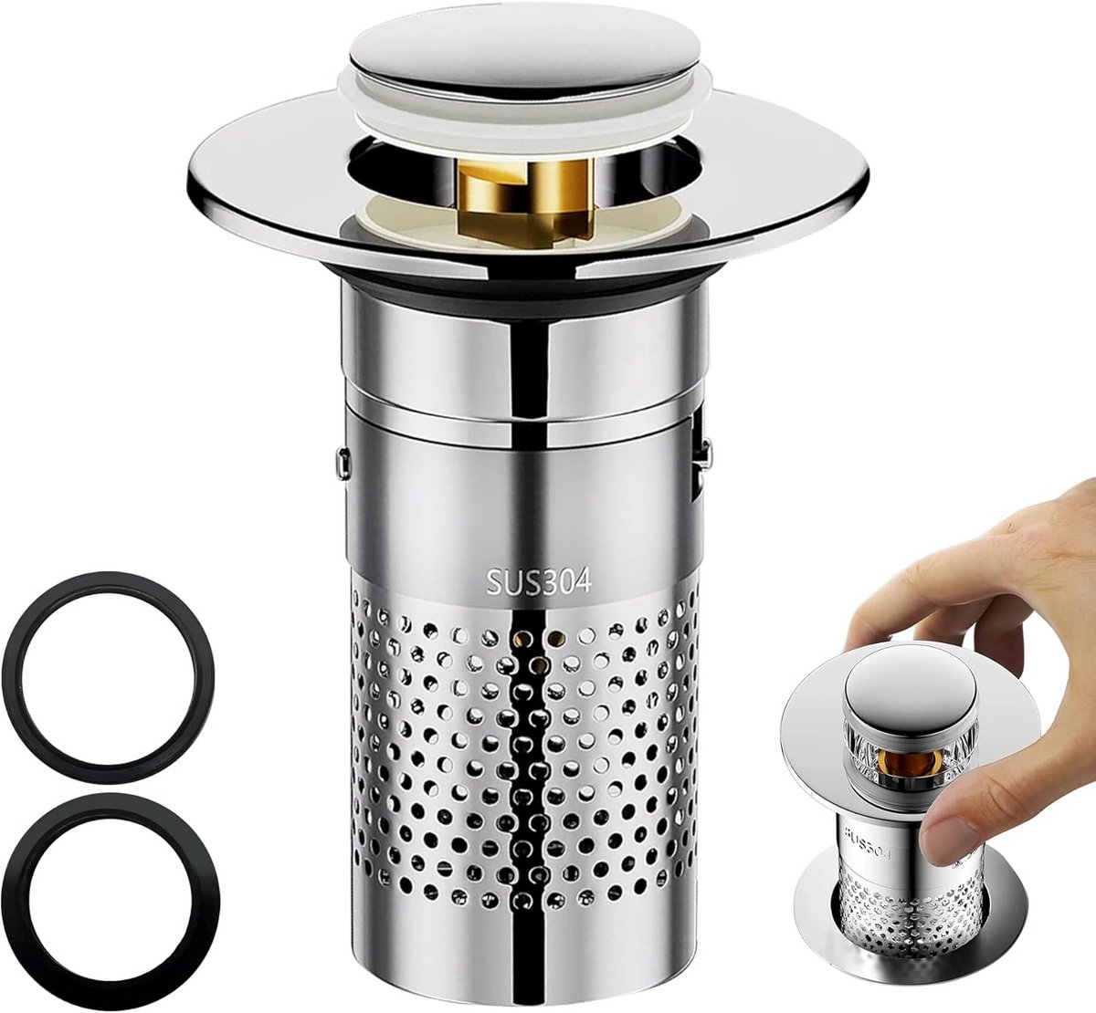 Universele Pop Up Wastafelstop - Roestvrijstalen Afvoerplug voor Badkamer en Keuken (33-40mm)