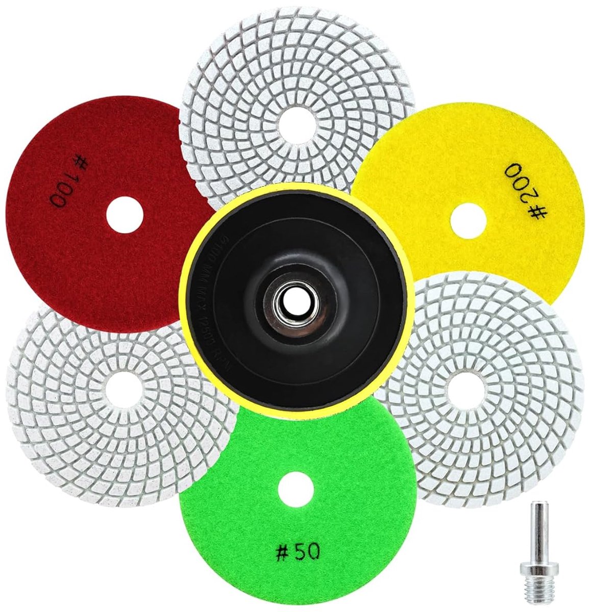 Diamant Polijstpads Set - Schuurschijven Graniet - Oppervlak Verfraaien - Inclusief Adapter - 8 Delig 100mm - Grijs