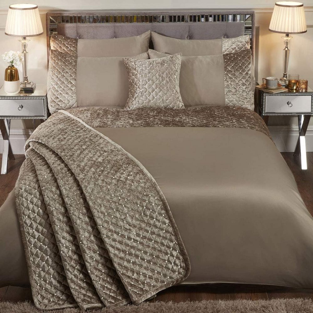 Glamour Gewatteerde Pailletten Fluwelen Sprei Set voor Tweepersoonsbed