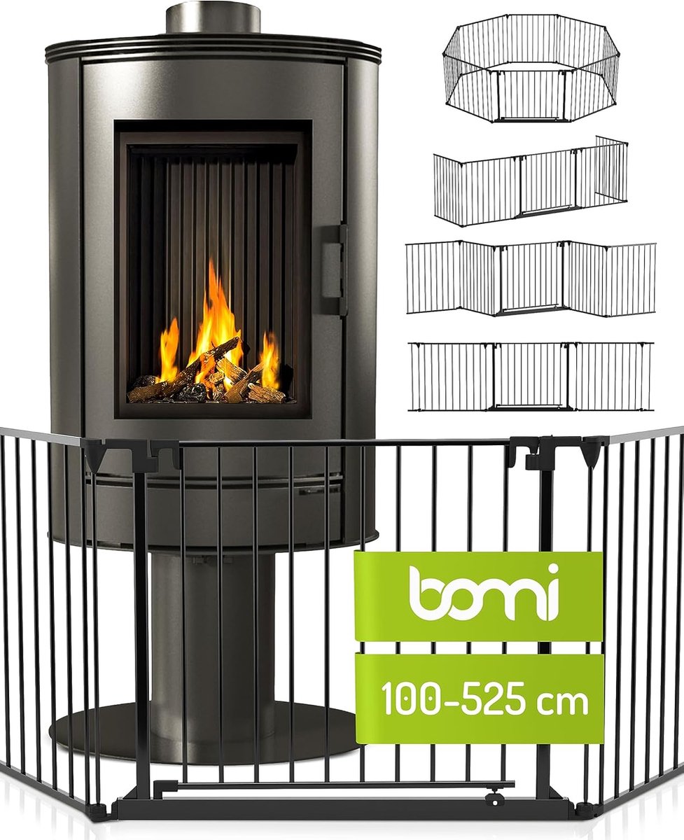 Flexibel Beschermrooster voor Open Haard en Kachels - 100-525 cm, 75 cm Extra Brede Deur, Met Vergrendelfunctie, Ideaal voor Pelletkachels en Ovenbescherming - Zwart