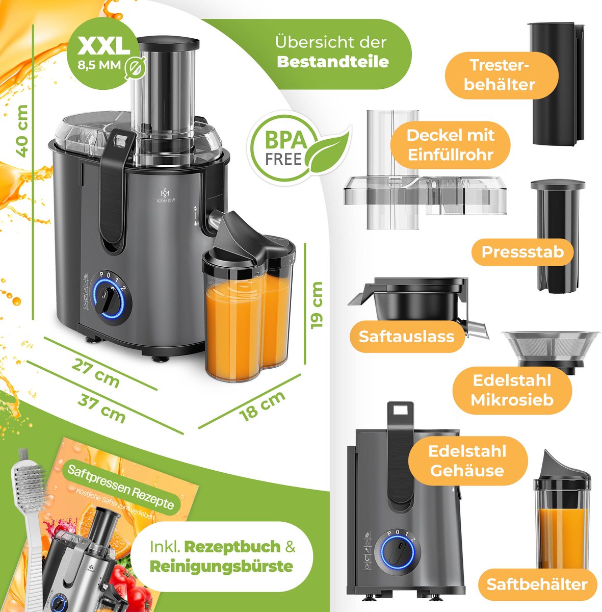 KESSER Slowjuicer - Sapcentrifuge 1100W thumbnail 4
