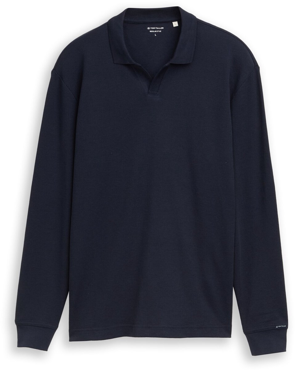 Tom Tailor - Polo met lange mouwen en wafelstructuur - Maat S - sky captain blue