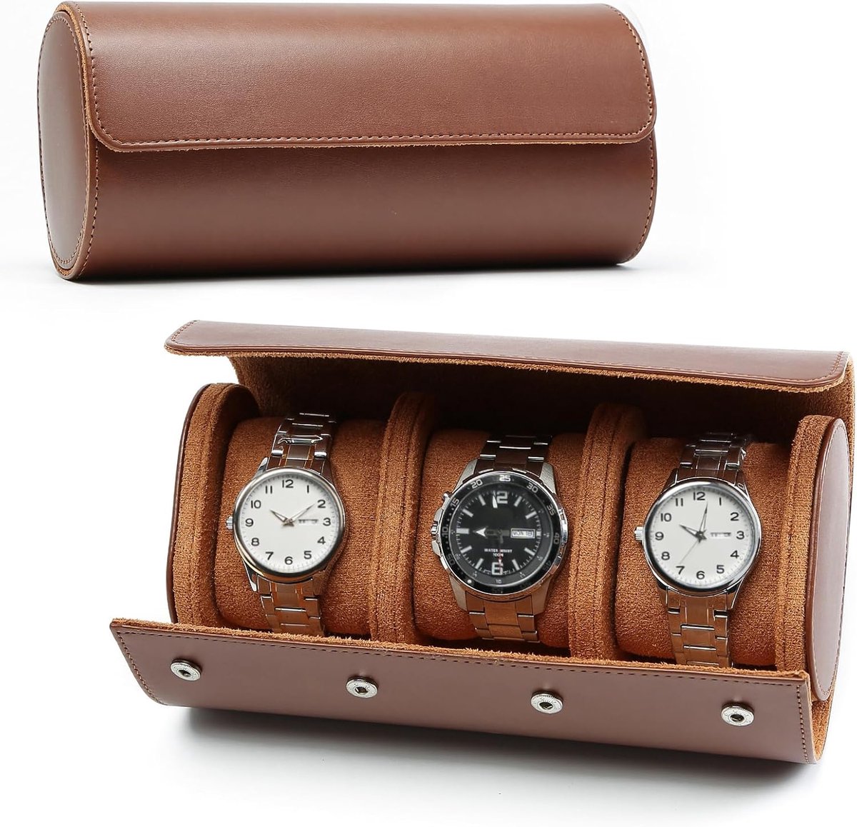 Luxury PU Leather Watch Box - Opbergdoos voor 3 Horloges - Bruine Horloge Organizer en Display voor Mannen en Vrouwen - Cadeau voor Kerstmis, Nieuwjaar, Verjaardag