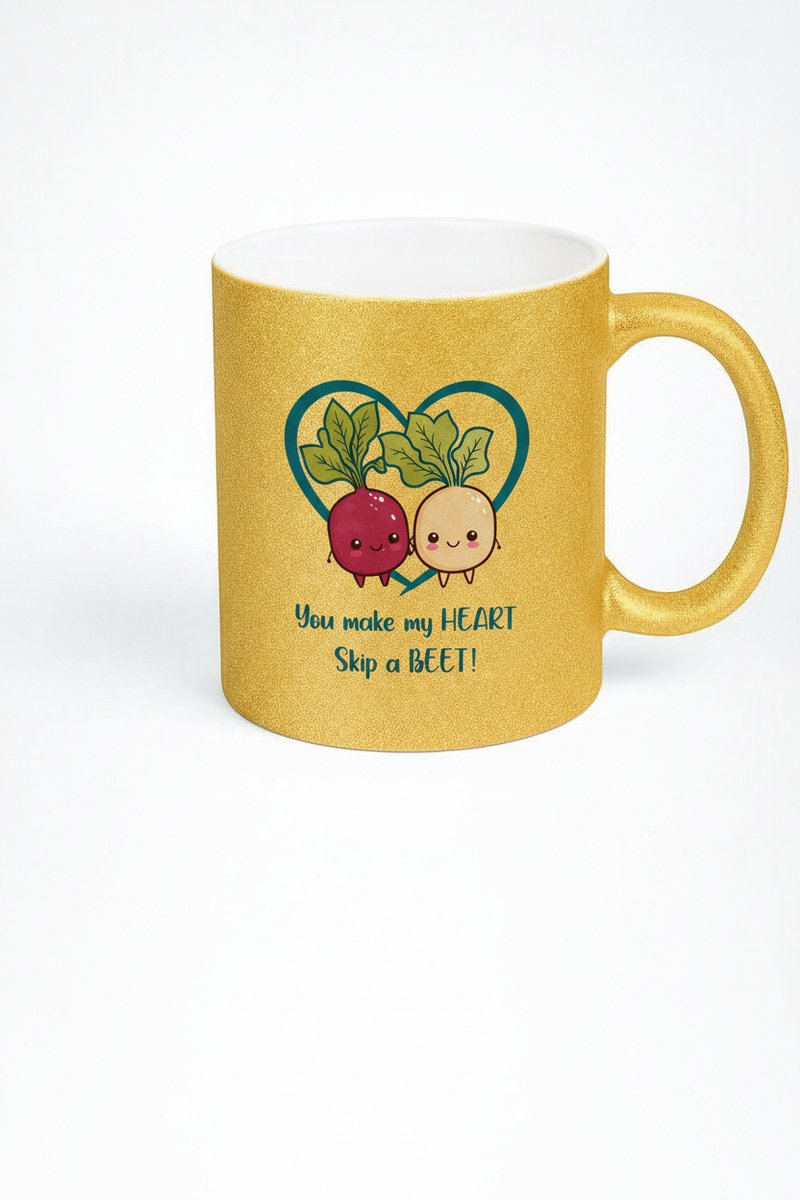 Gouden Glitter Mok 'You make my HEART Skip a BEET' - Grappige Bieten Liefdes Cadeau
