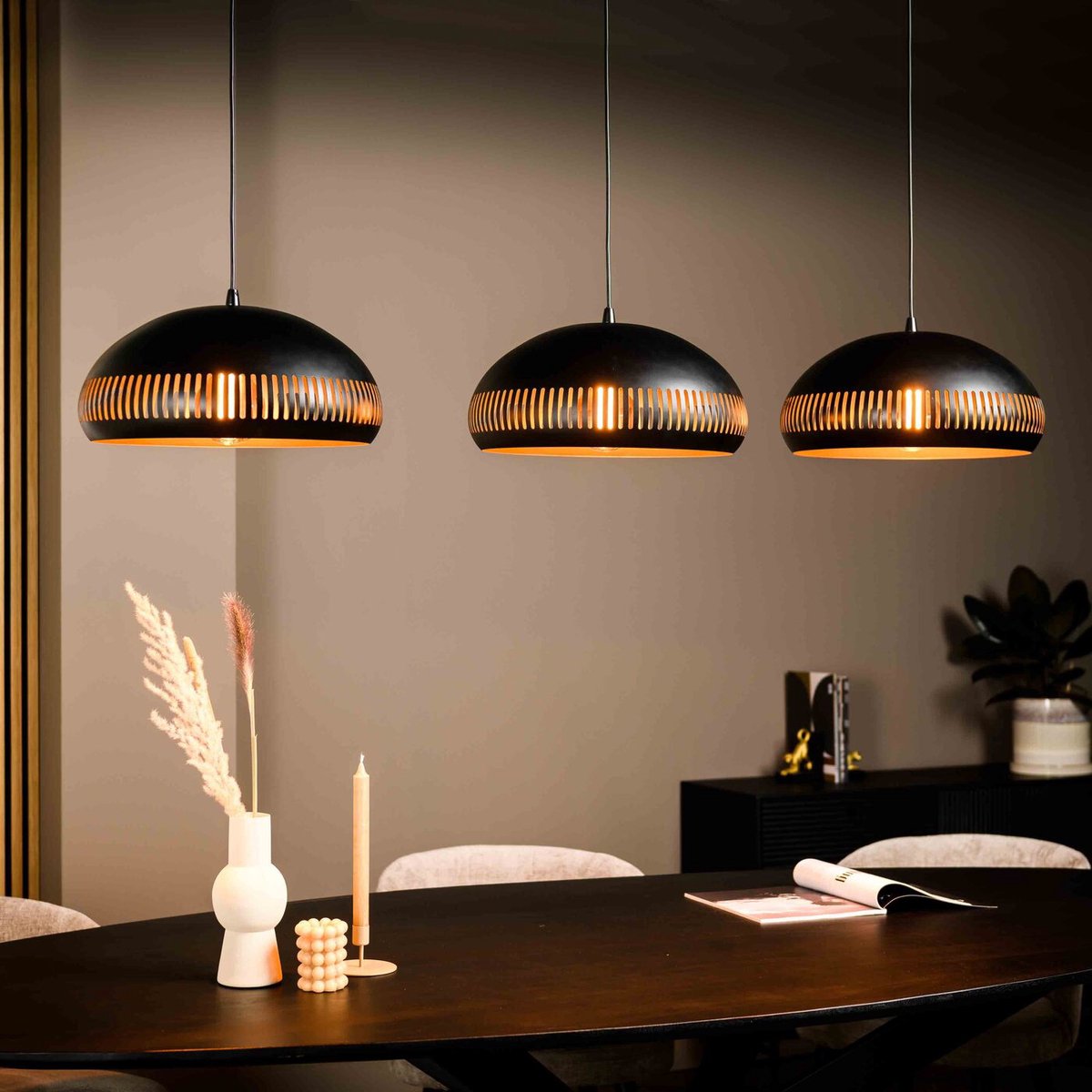 Hanglamp 3-Lichts Zwart - Staal - 150x40x160cm - Hanglamp Willand - Giga Meubel