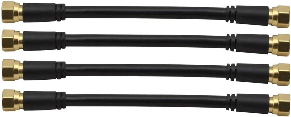 Set van 4 Korte Coaxiale Kabel Patchkabels met Vergulde F-Stekkers, 15 cm Zwart