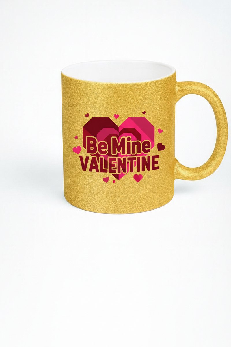 Gouden Glitter Mok 'Be Mine Valentine' - Romantisch Harten Design Cadeau