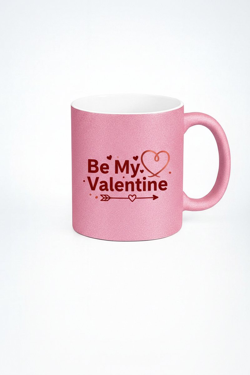 Valentijn Mok 'Be My Valentine' - Roze Glitter Keramische Beker