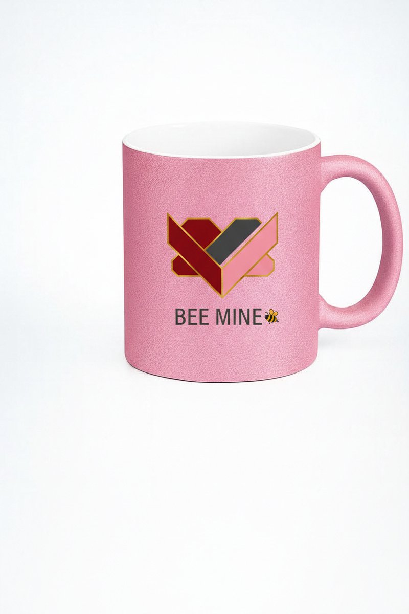 Romantische Roze Glitter 'Bee Mine' XO Mok - Uniek Liefdescadeau